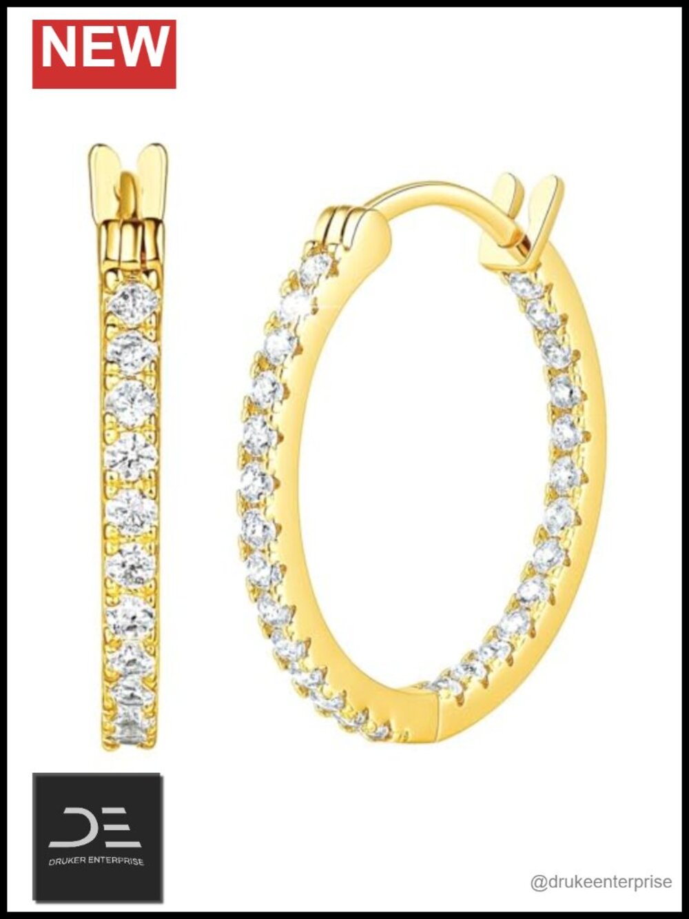 14K Gold Plated CZ Hoop Earrings for Women Dual-Sided